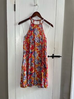 American Eagle Vibrant Floral Braided Open Backed Halter Sundress M NWT